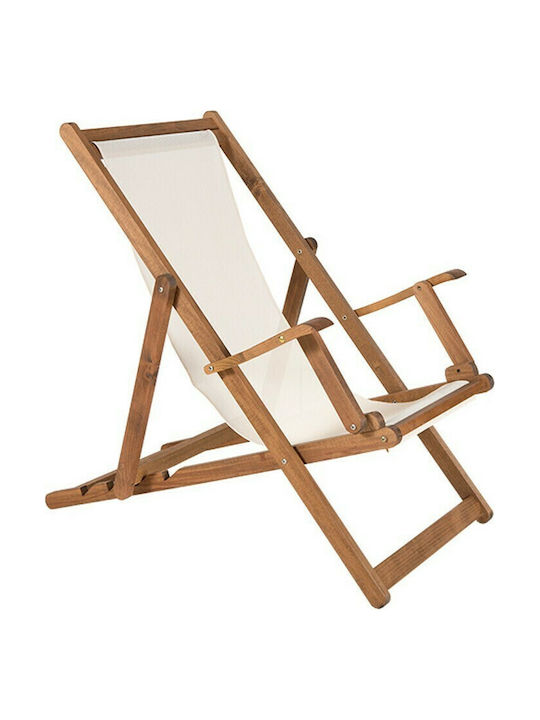 Deckchairs Wooden with Armrest & White Fabric 61x115cm