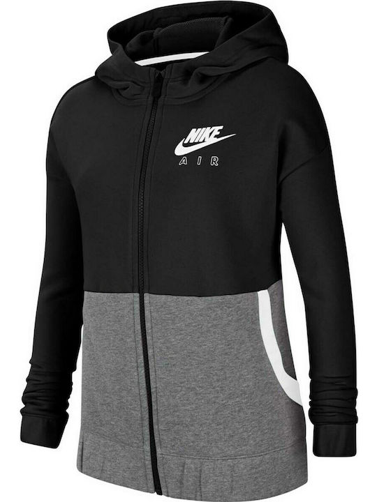Nike Αθλητική Παιδική Ζακέτα Φούτερ με Κουκούλα για Κορίτσι Μαύρη Air