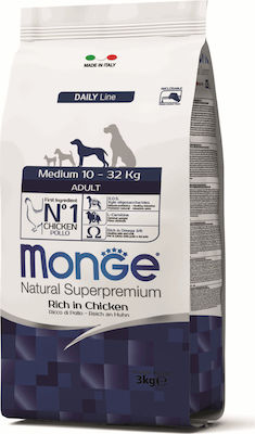 Monge Daily Line Medium 12kg Ξηρά Τροφή για Ενήλικους Σκύλους Μεσαίων Φυλών με Κοτόπουλο Chicken