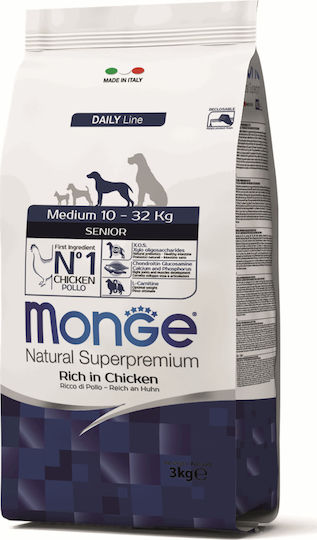 Monge Daily Line Senior Medium 12кг Суха Храна за Възрастни Кучета от Средни Породи с Пилешко