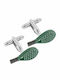 Senza Tennis Rackets Silver Cufflinks in Green Colour
