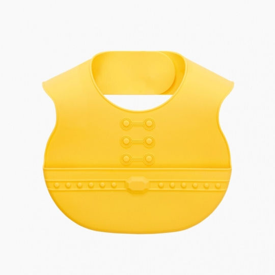 Naforye Waterproof Bib Silicone with Button & Pocket Yellow for 4 m+