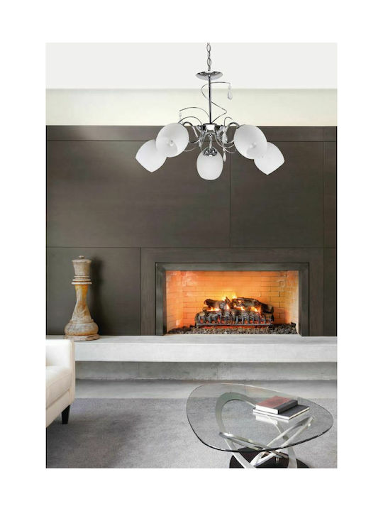 Home Lighting KQ 2221/5 Ferrow Κρεμαστό Φωτιστικό Ασημί με Κρύσταλλα για 5 Λαμπτήρες E27 60x60x53εκ.