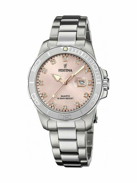 Festina Sport Γυναικείο Ρολόι 34mm Μπαταρίας με Ασημί Μεταλλικό Μπρασελέ