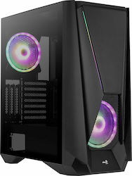 Aerocool Visor Гейминг Midi Tower Компютърна кутия със странично прозорче и RGB осветление Черно