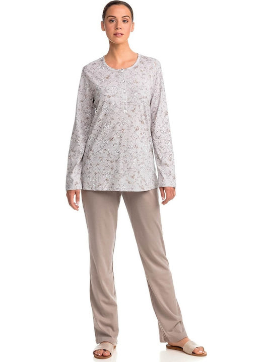 Vamp Winter Damen Pyjama-Set Baumwolle Beige