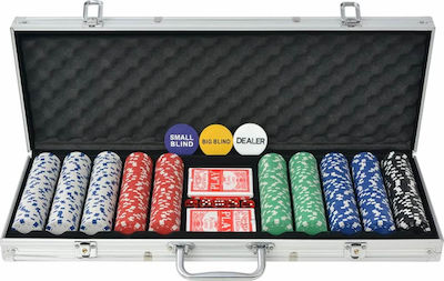 vidaXL Set 500 Poker Chips 11.5gr in Suitcase with 2 Decks 80182