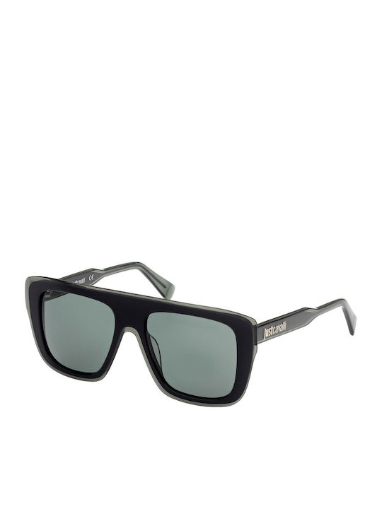 Just Cavalli Unisex Sunglasses With Black Horn-Rimmed Frame And Green Lens JC1007 05N