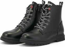 Levi's Kids Leather Military Boots with Zipper Black