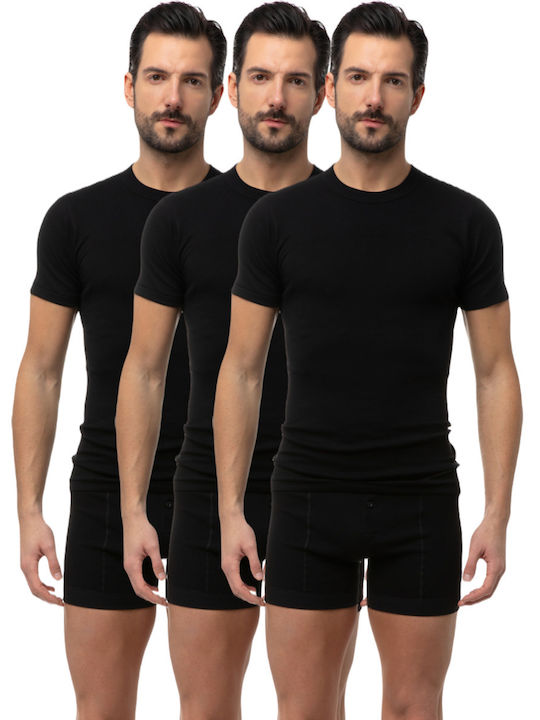 Мъжки Тениски С Къс Ръкав В Черен Цвят 3Pack