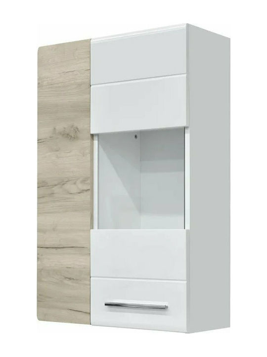 Barcelona Wand Wohnzimmer Vitrine aus MDF mit Glas Grey Oak / White 60x27x99cm