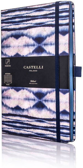 Castelli Shibori Mist Тетрадка A5 На райета с Ластик и Калъф за Химикалка Лилав