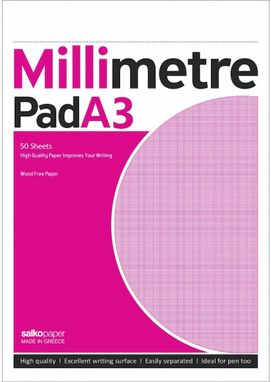 Salko Paper Bloc Notes 50 Foi A3 Hârtie grafică Roz