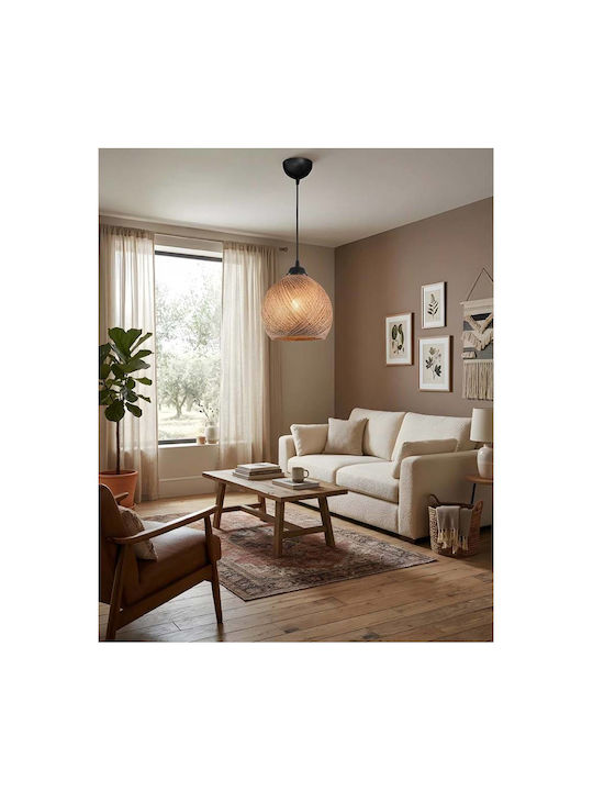 Heronia Silk-01 Natural Pendel Lustră Maro Boem cu frânghie pentru Dulie E27 20x97x97cm.