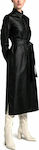 Moutaki Midi All Day Φόρεμα Δερμάτινο με Κουμπιά Μαύρο