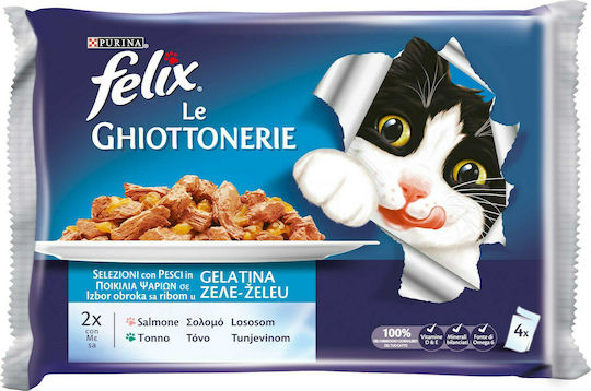 Felix Felix Le Ghiottonerie Wet Food for Adult Cats in Pouches with Salmon and Tuna 4x85gr