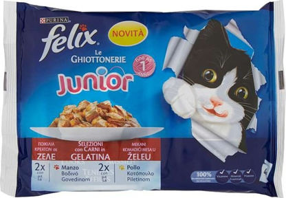 Felix Hrană Umedă pentru Pisici Tinere în Pliculeț cu Carne de vită și Pui 4x85gr