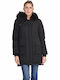 Biston Lang Damen Puffer Jacke mit pelziger Kapuze für Winter Schwarz