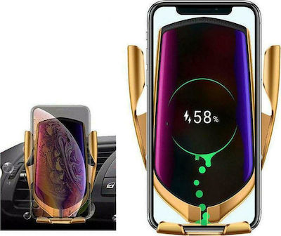 Hurtel Mobile Phone Holder Car with Adjustable Hooks and Wireless Charging Gold