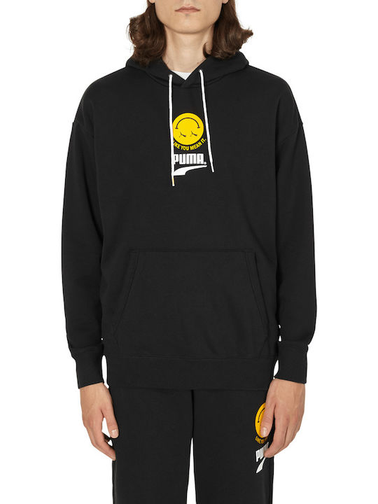 Puma Club Men's Sweatshirt with Hood and Pockets Black