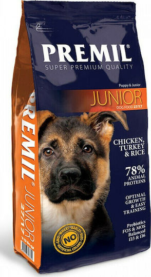 Premil Super Premium Junior 3kg Hrană Uscată pentru Căţei de Rase Medii & Mari cu Curcan și Orez