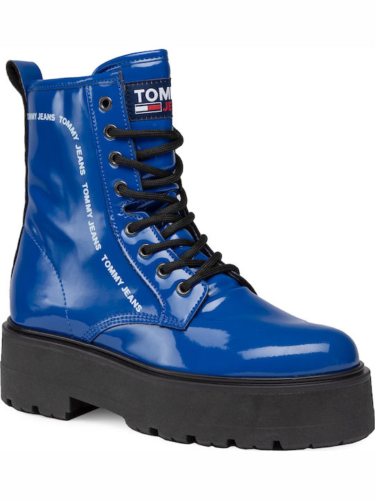 Tommy Hilfiger Women's Patent Leather Ankle Boots Blue EN0EN01151-C63