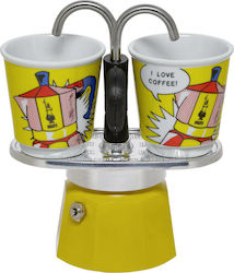 Bialetti Mini Express Set Lichtenstein 0001405 Espresso-Kanne 2 Cups Gelb