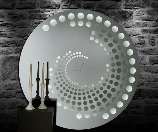 Ploumatos Wall Clock Mirror Silver Ø116cm