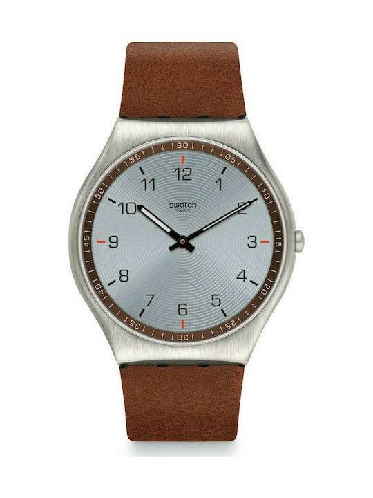 Swatch Bienne By Night Watch Battery with Brown Leather Strap