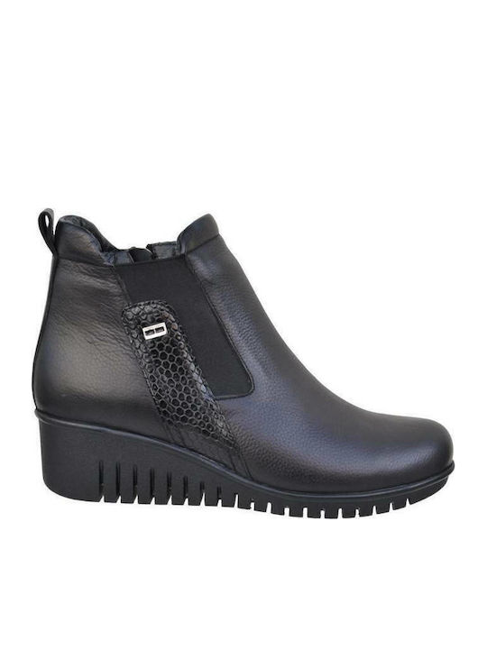 Leder Stiefeletten Damen Schwarz