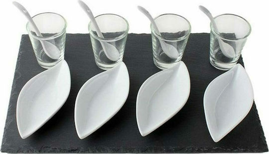 Excellent Houseware Ceramic Dessert Divided Serving Tray with 4 Slots White 31x20cm 13pcs