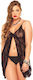 Leg Avenue 8782Q Rose Lace Babydoll & G-string Σετ Sexy Babydoll Black