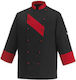 Egochef Coat Chef Unisex Black with Long Sleeve Red Patch