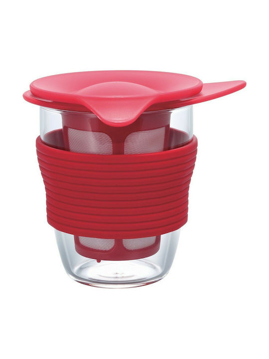 Hario Tasse Glas mit Deckel Red 200ml 1Stück