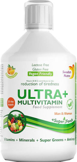 Swedish Nutra Ultra+ Multivitamin Πολυβιταμίνη για Ενέργεια, Ενίσχυση του Ανοσοποιητικού & το Νευρικό Σύστημα Πορτοκάλι 500ml