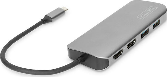 Digitus USB-C Docking Station mit HDMI 4K PD Ethernet und Verbindung 2 Monitore Silber (DA-70884)