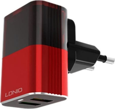 Ldnio Φορτιστής Χωρίς Καλώδιο με 2 Θύρες USB-A Κόκκινος (A2206)