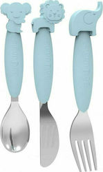 Bo Jungle Baby Cutlery Set B-Silicone made of Metal Blue 3pcs