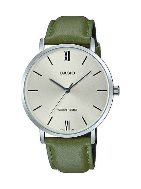 Casio Dress Men's Watch 40mm Battery with Green Leather Strap MTP-VT01L-3B  | Skroutz.mt