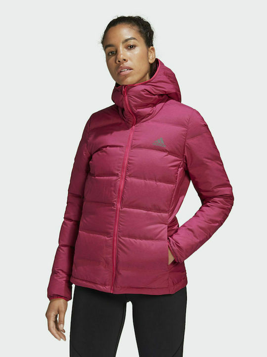 Adidas Helionic Κοντό Γυναικείο Puffer Μπουφάν Αδιάβροχο και Αντιανεμικό για Χειμώνα Ροζ