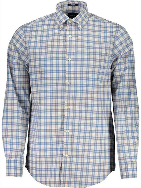 Gant Men's Shirt Long Sleeve Cotton Checked Blue