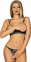 Obsessive Liferia Cupless Bra & Crotchless Thong Black