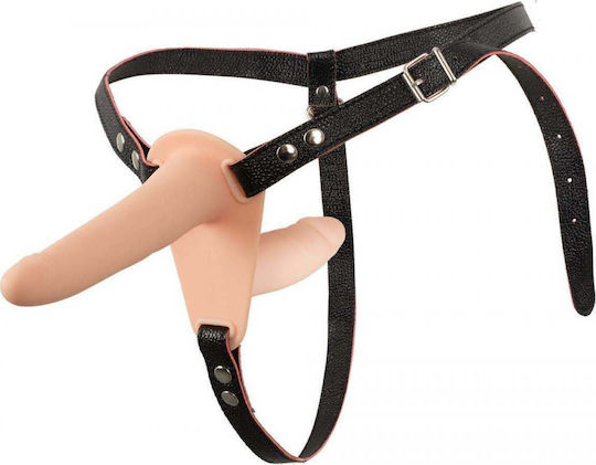 You2Toys Harness με Διπλό Dildo και Δόνηση σε Μαύρο Χρώμα