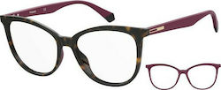 Polaroid Plastic Eyeglass Frame Cat Eye Brown Tortoise PLDD406 65T