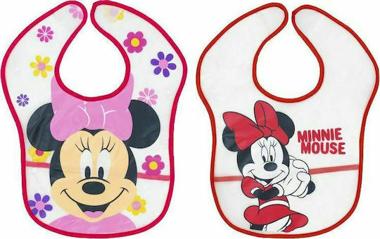 Interbaby Αδιάβροχη Σαλιάρα Πλαστική με Αυτοκόλλητο Disney Minnie Mouse 2τμχ