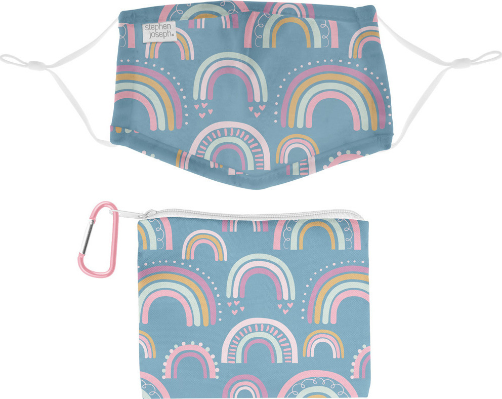 Stephen Joseph Kids Face Mask 36 Years Old & Travel Pouch Rainbows