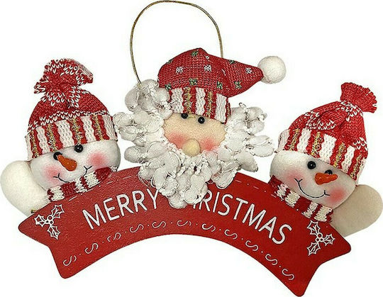 XMASfest Christmas Fabric Figure Sign Red Length 30cm Merry Christmas With 3 Figures 30x15cm