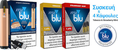 MyBlu Strawberry Mint - Tobacco Set 18mg Gold Pod Kit 1.5ml with Integrated Battery