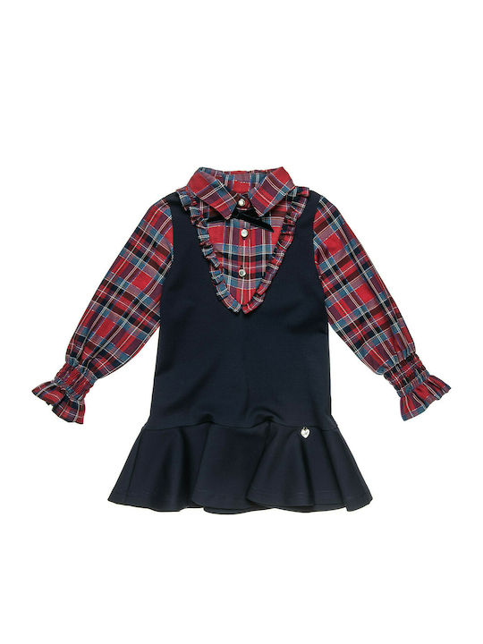 Alouette Kids Dress Checked Long Sleeve Navy Blue