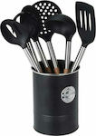 Wooden Cooking Utensil Set with Base Black 7pcs